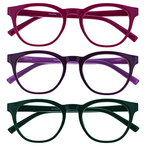 Image of OPULIZE BLU Blue Light Blocking Reading Glasses for Women Men, Cool Round Frame with Anti-Glare Computer and Gaming Eyewear, UV and Eyestrain Protection, Pink Purple Green +1.50 (Pack of 3)