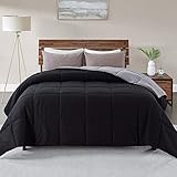 WhatsBedding All Season California King Black/Grey Reversible Down Alternative Comforter - Lightweight Bed Comforter with Corner Tabs - Duvet Insert or Stand-Alone Comforter - 104×96 Inch