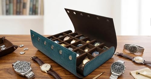 Image of essart 18-Slot Watch Roll Case - Premium Travel Organizer for Watch Collectors, PU Leather Luxury Storage, Portable & Scratch-Resistant