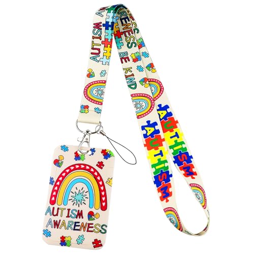 Siliget Autism Lanyard with Card Holder Hidden Disability ID Card Holders Autism Awareness Rainbow Lanyard for Kids Teens Adults
