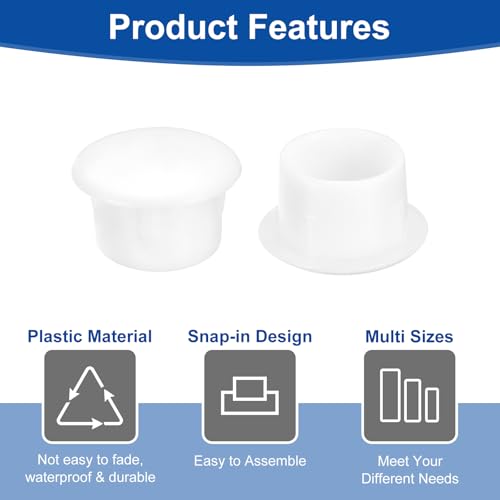 Image of uxcell 150Pcs Screw Hole Plugs, 10mm(3 /8 inch) Dia Plastic Round Button Plugs Snap in Locking Hole Covers Flush Type Caps for Furniture Cabinet, White