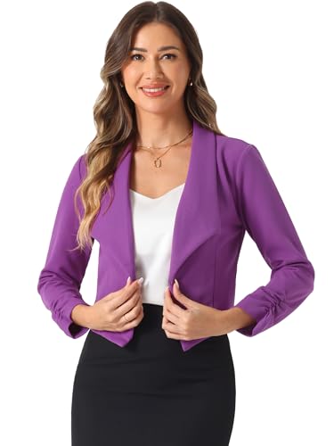 Image of Allegra K Women's Lapel Ruched Sleeve Jackets Business Cropped Blazer