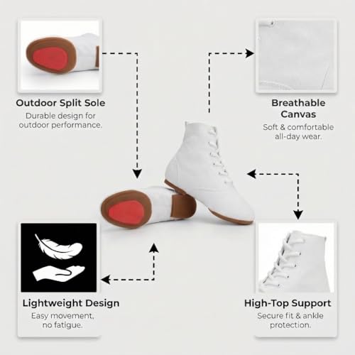 Image of MSMAX Womens Jazz Dance Boots Lace Up High Top Character Shoes for Women - Split Sole Ankle Boots for Jazz, Theater, Stage Performance & Costume