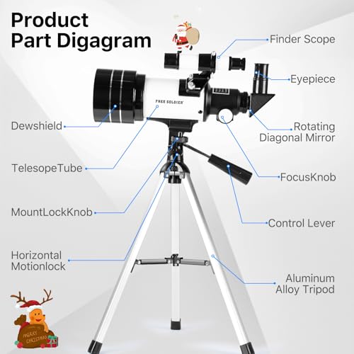 Image of Telescope for Adults Astronomy 70mm Aperture 300mm Focal Length Portable Astronomical Telescope for Beginners Age Over 8 Years Old with Wireless Remote Carry Bag Tripod(White)