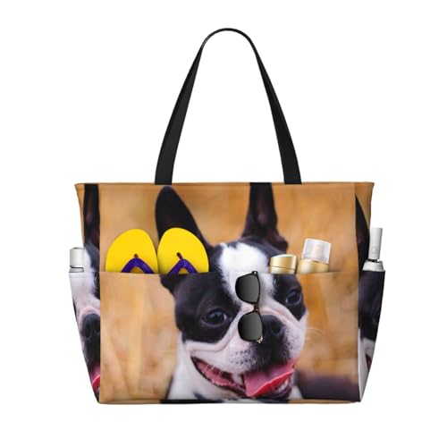 Sac fourre-tout imprimé chien Boston Terrier cadeau idéal femme pour la plage
