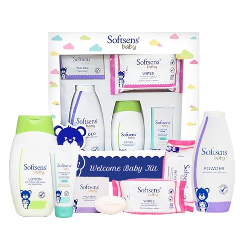 Image of Softsens Welcome Baby Kit | Gift Set for Babies | Combo Pack of 6 Skincare Essentials & Hypoallergenic | Safe for newborns 0m+ | Ideal Gift for Baby Showers, Newborn Gifting |6 in 1 set