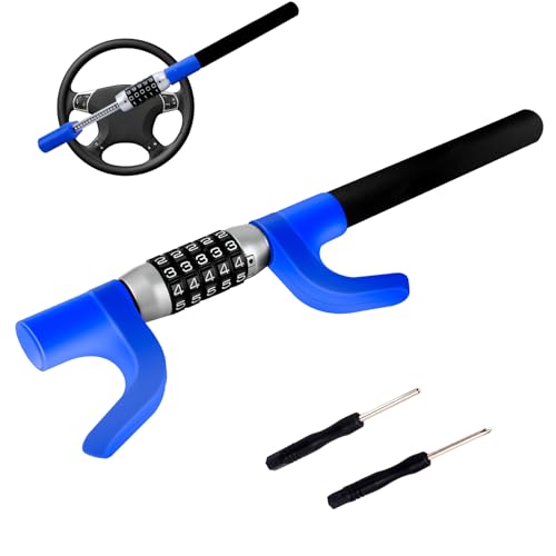 OPL5 Car Wheel Lock Anti-Theft Device, Password High-Security Vehicle Lock, Adjustable Heavy-Duty Protective Retractable Universal Steering Lock for Cars, SUVs, Trucks?Blue?