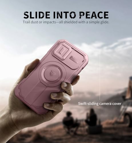 Image of Dexnor for iPhone 17 Case with Slide Camera Cover & Adjustable Kickstand & Built-in Screen Protector, Compatible Wireless Charging, Rugged Cases Heavy-Duty Magnetic Protective Cover, Peony Pink