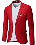 MY'S Men's Slim Fit Blazer, Two Button Casual Lightweight Jacket, Sport Coat for Daily Red
