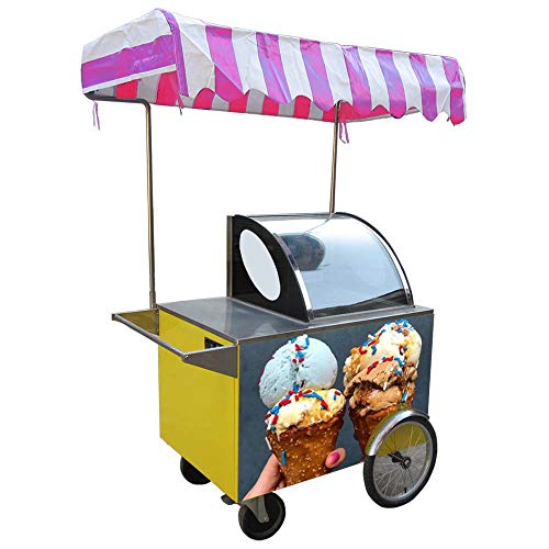 Kolice Ice Cream Vending Triciclo carrello/Bicicletta per gelato/Bicicletta per ghiaccioli/Carrello per snack/Triciclo per vendita di cibo da strada/Carrello per gelati con frigorifero pieno,Tettuccio