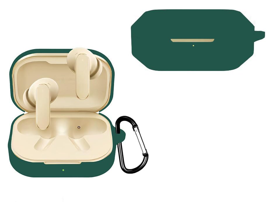 Image of AJM 360 Protection Shockproof Design Soft Rubberised Case with Keychain for Realme Buds Air 8 (Dark Green)