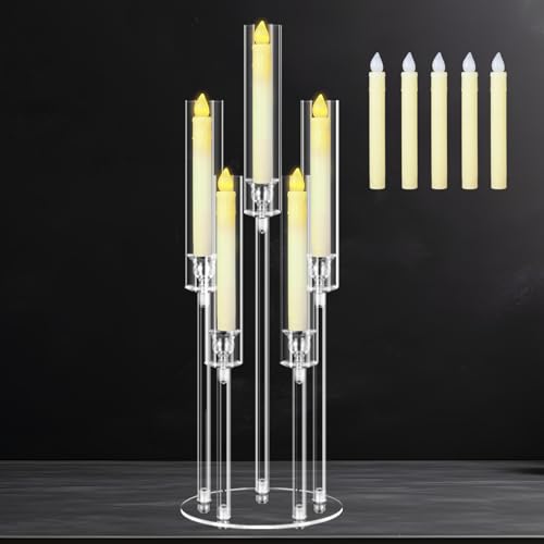 Cheloment 5 Arms Acrylic Candelabra Centerpieces for Tables, 23