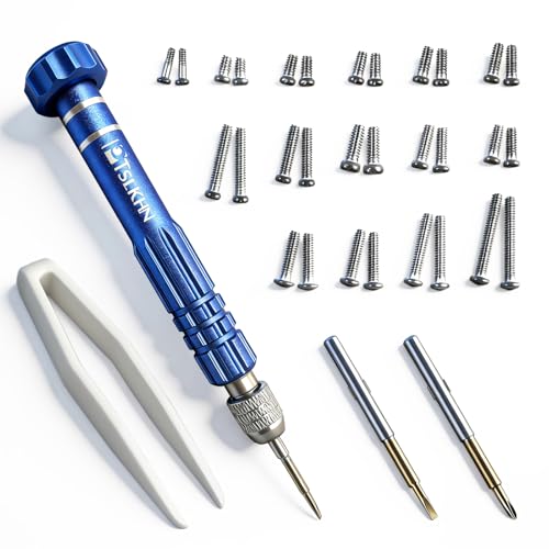 PTSLKHN Eye Glass Repairing Kit, S2 Steel Screwdriver with 15 Types of Screws, Precision Eyeglass Repair Tool Set (Blue 2in1-screws)