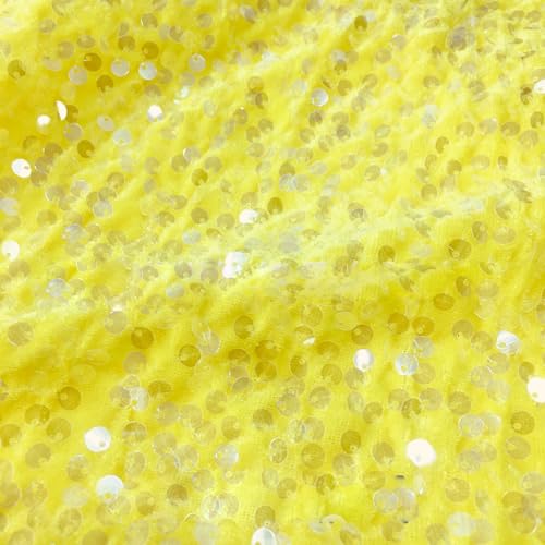 YYCRAFT Velvet Sequins Stretch Fabric By The Yard Velvet Sequins 2 Way Stretch Fabric for Fashion, Crafts, Backdrops,5 Yard Yellow