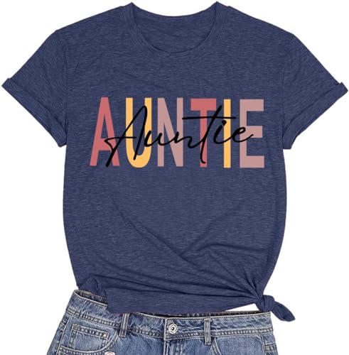 Image of Auntie Women Warm Lovely Love Print Blessing Holiday Summer Ladies Women Casual Short Sleeve T-Shirt.