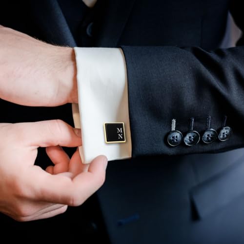 Mancuernillas de oro grabadas con iniciales en ónix miniatura 5