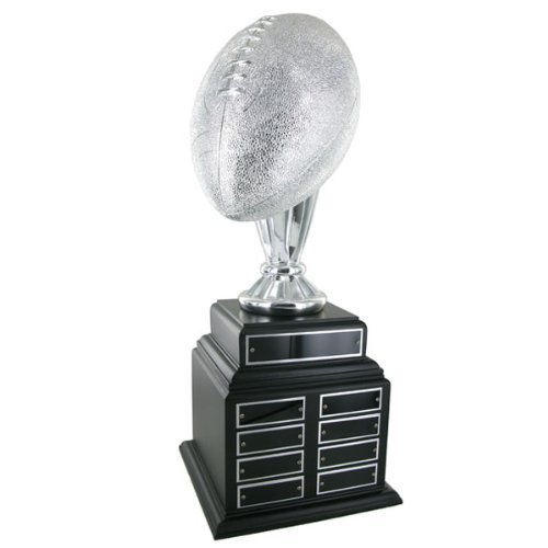 Customizable Perpetual Silver Football Trophy on Black Base with 16 Black Name Plates, Includes Personalization