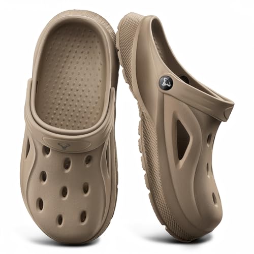 KEMISANT Clogs Men Women-Comfortable Mules Sandals Slip-on Garden Work Shoes Unisex-Csuhioned Footbed Lightweigh(Camel-10 Women/8 Men)