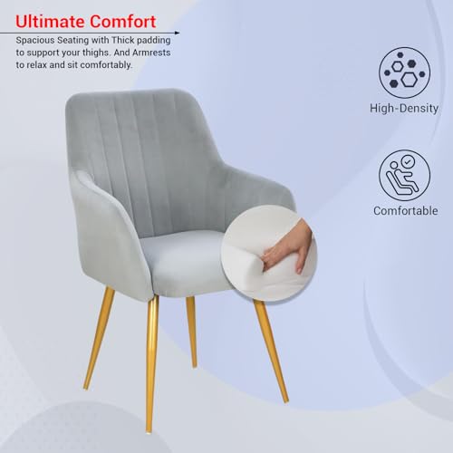Image of Taboo Velvet Dining Chair Set of 4 | Upholstered Accent Arm Chairs | Soft Cushioned Seat with Backrest | Modern Velvet Fabric Chairs with Metal Legs | Living Room, Bedroom, Cafe & Restaurant | Cloud