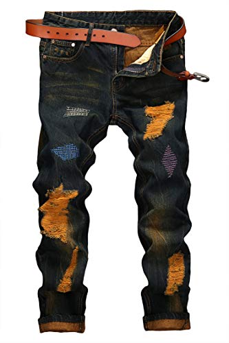 Men's Casual Classic Vintage Slim Fit Ripped Distressed Straight Fit Jeans