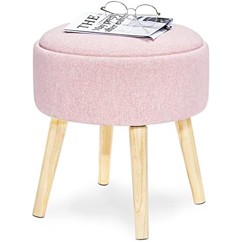 JRAO Caja de Almacenamiento Taburete Tapizado Redondo Cover
