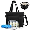 Wearable Breast Pump Bag for Working Mom, Breastmilk Cooler Tote Bag with Insulated Compartment, Breast Pump Bag with Ice Pack & 16‘’ Laptop Sleeve, Baby Bottle Cooler bag for Nursing, Work, Travel