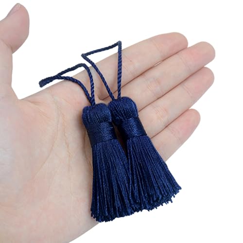 Image of Makhry 20pcs 4.3 Inch Handmade Silky Floss Mini Tiny Craft Tassels with 2-Inch Cord Loop and Small Chinese Knot for Earrings, Souvenir, Bookmarks, DIY Craft Accessory,Tags (Deep Blue)