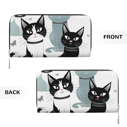 Black And White Cats Leather Wallet For Women Girl, Zip Around Credit Card Holder Long Pu Wallet Clutch Purse Waterproof Travel Handbag2
