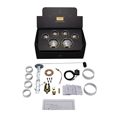 Motor Meter Racing W Pro Electrical 6 Gauge Set - 85Mm 3-3/8" Gps Speedometer & Tachometer 52Mm 2-1/16" Volt, Fuel Level, Water Temperature & Oil Pressure Black Dial White Led - For Car, Boat & Truck #TOP6