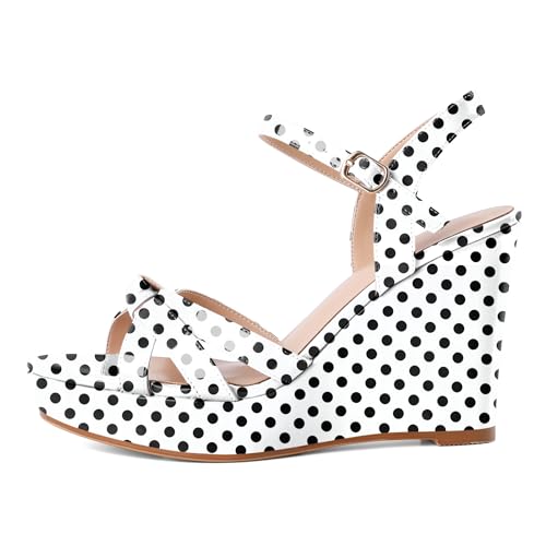 Eldof Womens Wedge Heels Open Toe Ankle Strap High Heel Platform Wedges Sandals 4 Inches4