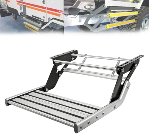 Manual Folding RV Steps - 200KG Capacity, LED Lighted Anti-Slip Aluminum Platform for Campers, Trailers & Motorhomes - Safe & Durable Single Layer Design