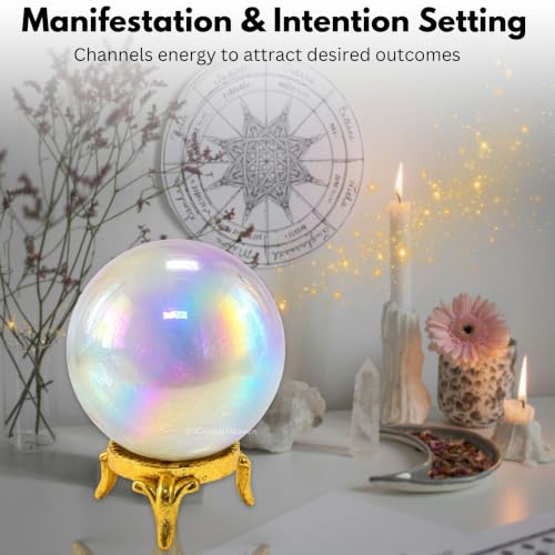 Image of Certified Angel Aura Quartz Crystal Ball for Meditation - Premium Crystal Vastu Items for Home and Feng Shui Items for Good Luck - Ideal for Pooja Supplies and Spiritual Practices (1.5 inch Inch)