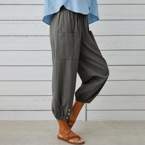 Women's Casual Lantern Harem Loose Capris Pants 2025 Summer Loose Fit Style Flax Ankle Trousers with Pockets3
