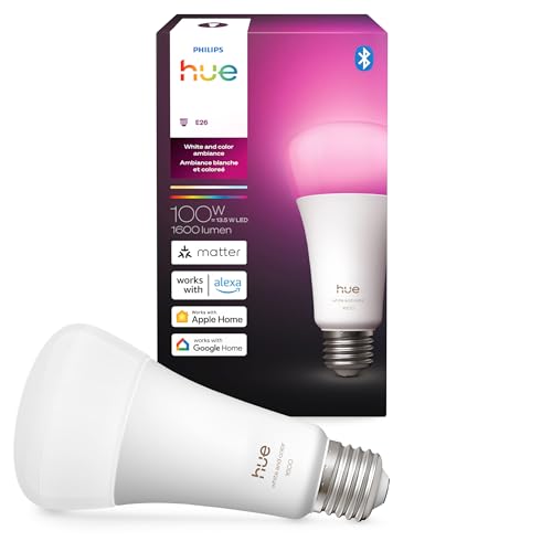 Philips Hue Smart LED A21 Bulb, White and Color Ambiance, E26 Base, 13.5W, Full Spectrum Light 1000K-20000K, 1600 Lumens, Dimmable, Compatible with Alexa, Google Assistant, and Apple Home, 1 Pack
