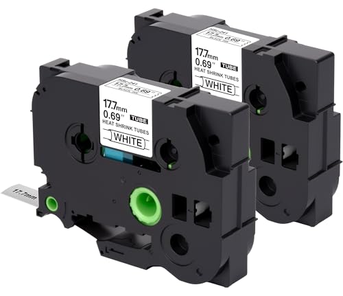 Ruban thermorétractable HSe-241 compatible Brother P-touch noir sur blanc 17,7 mm lot de 2
