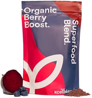 Healthxcel Super Berry Boost Powder 150g 30 Days- Vegan & Organic Certified Supplement | Boosts Immunity, Heart Health & Lowers Stress | Goji, Acai, Beetroot, Reishi, Blackcurrant, Apple, Lucuma