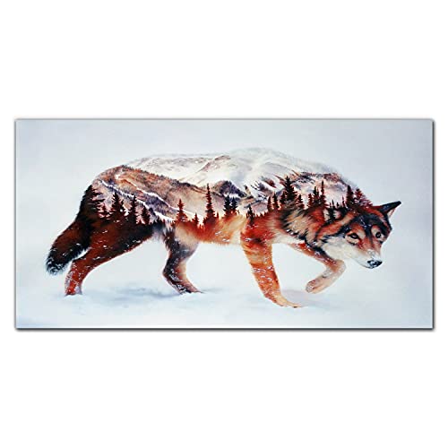 Décoration murale verre trempé loup forêt hiver 100x50