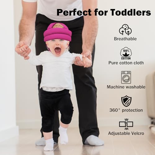 Image of Baby Head Protector Baby Helmet for Crawling Walking, No Bumps Safety Head Adjustable Protective Cap for Walking, Playing (Rose Red)