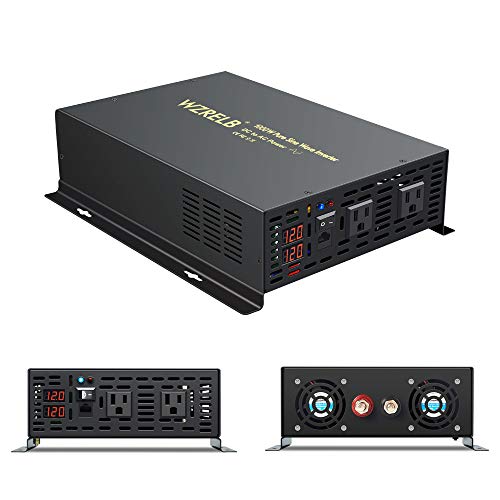 Image of WZRELB 1000W 12VDC 120VAC Pure Sine Wave Power Inverter with 2 AC Outlets Wired Remote Control Car Inverter (RBP-100012WR)