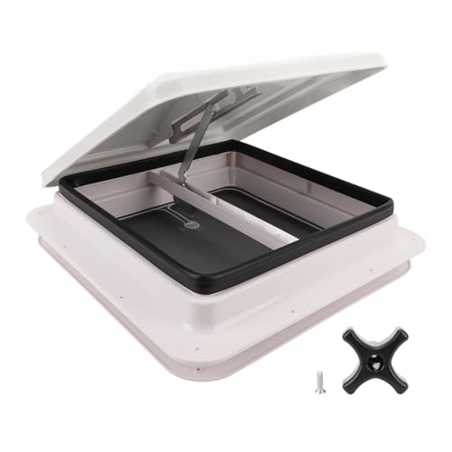 CHICIRIS Couvercle de Ventilation de Plafond pour Camping-car, Blanc, avec écran et Tige de Support, pour Remorque, Caravane, Véhicule de Camping, 13,39x13,39 Pouces