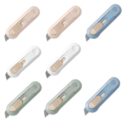 Image of 8pcs Utility Knife ,SK5 Retractable Blade Duty Box Cutter Letter Opener, Razor Sharp Cartons Cardboard Cutter Knife Perfect for Paper, Sewing, Craft, Home and Office, Blue,green,pink,white(8pcs)