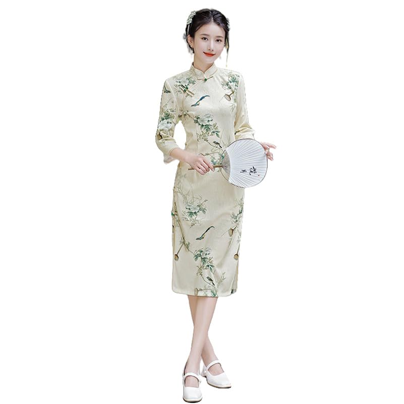 Robe kimono cheongsam dentelle femme manche 3/4 chic