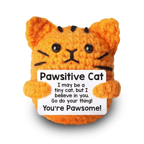 SPERMUOY Pocket Hug Positive Katze Geschenke,Gehäkelte Kuscheltiere Katzen Handgemachte Häkel Puppe,Glücksbringer und Taschenumarmung, Emotional Support Geschenk, Mutmacher Geschenk für Geburtstag