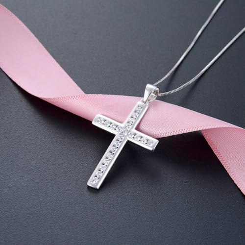 Claramos Moissanite Cross Pendant Necklace for Women and Men 14K White Gold/ 925 Sterling Silver Diamond Cross Necklaces Necklace Birthday Fathers Day Valentine's Day Gifts2