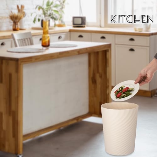 Image of Plastic Small Bathroom Trash Can Wastebasket Garbage Can, Beige, 2 Pack