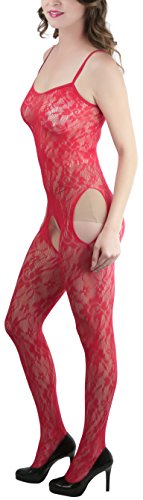Image of ToBeInStyle Women's Bodystocking Crotchless Peek-A-Boo Fishnet Lace Bodysuit