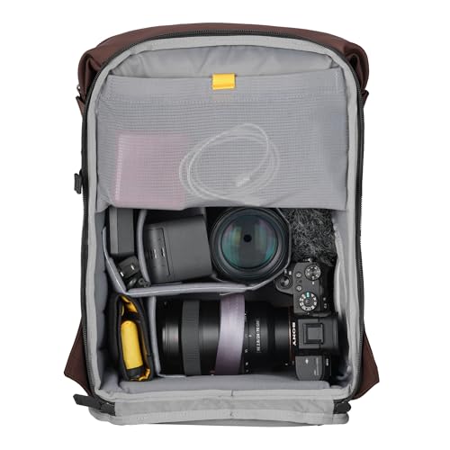 Image of VANGUARD VEO Lite B20L Camera & Everyday Backpack (Chocolate) - Fits Full-Frame Camera with 70-200mm Attached + 3 Lenses, 14 inch Laptop Storage, Rear & Side Access, Convertible Daypack Design