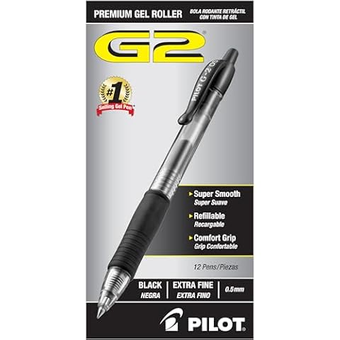 Pilot, G2 Premium Gel Roller Pens, Extra Fine Point 0.5 mm, Pack of 12, Black Cover