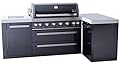 Mont Alpi MAi805-BSS90 44-inch 6-Burner 115000 BTU Deluxe Black Stainless Steel 90 Degree Outdoor Kitchen Gas Island Grill w/ Infrared Side Burner Rotisserie Kit + Storage Drawers & Cabinets