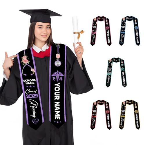 Customized Nursing Graduation Stole/Sash, RN Nurse Stole Graduate 2025, Class of 2025 With Medical Logo Grad 5